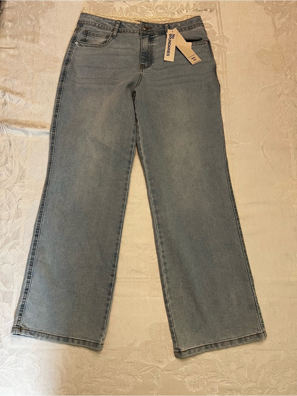 Wide Leg Sz 8 Lace Trim Light Blue Jeans NWT